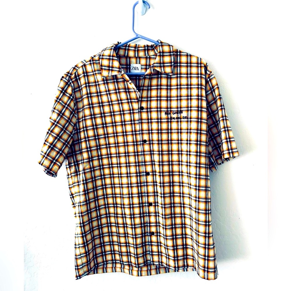 Zara Brown and White Casual Button Down Shirt - Picture 2 of 5